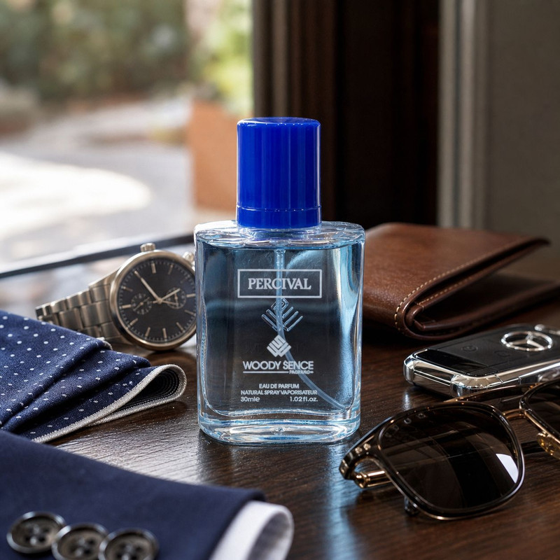 عطر جیبی مردانه وودی سنس مدل Percival با رایحه خنک و معطر حجم 30 میلی لیتر