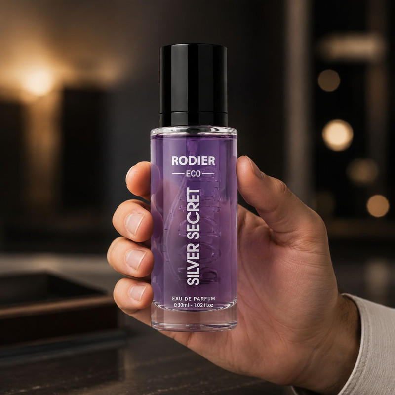 عطر جیبی مردانه رودیر مدل Silver Secret با رایحه شیرین و چوبی حجم 30 میلیلیتر