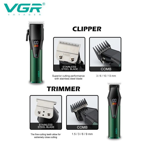 ست ماشین اصلاح خط زن و حجم زن vgr v 677 خوش دست ارایش گاهی دیجیتال وی جی ار 7000 دور