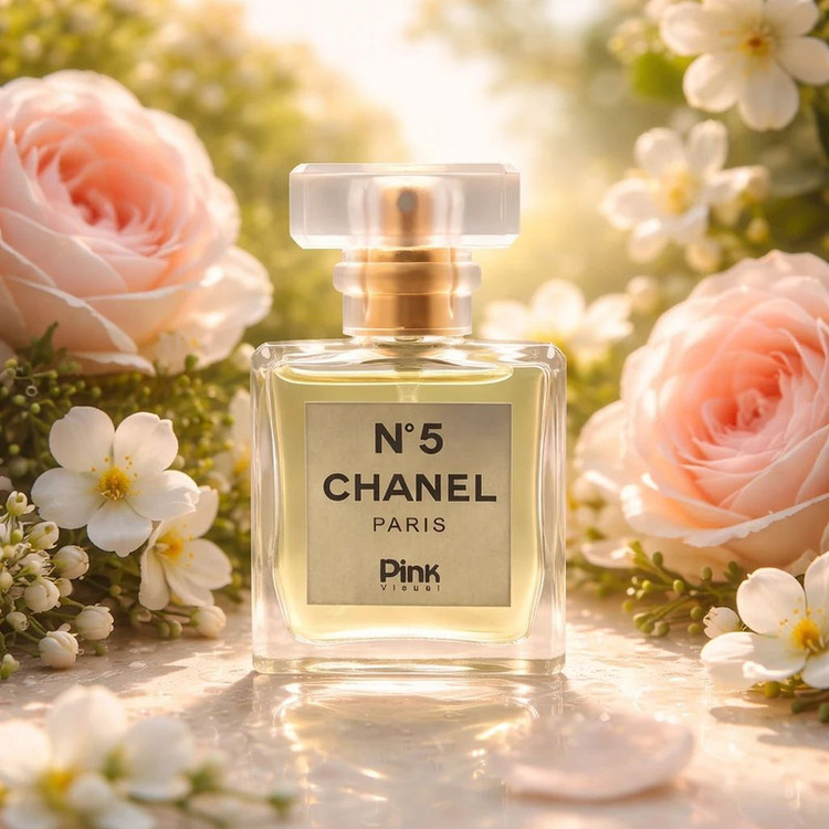 عطر جیبی زنانه پینک ویژوآل مدل Chanel N°5 با رایحه گرم و چوبی حجم 25 میلیلیتر
