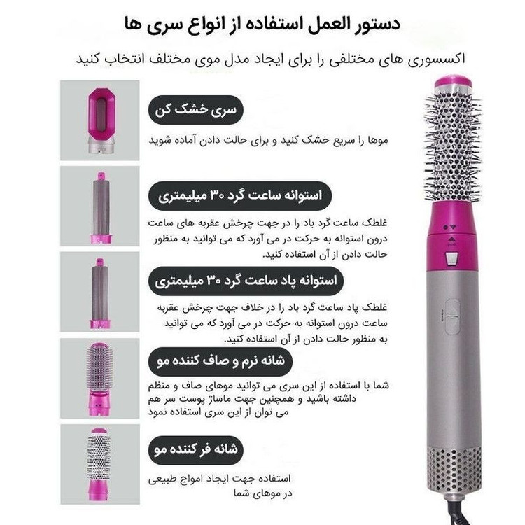 سشوار برسی 5کاره با کیفیت اصل با 12ماه گارنتی