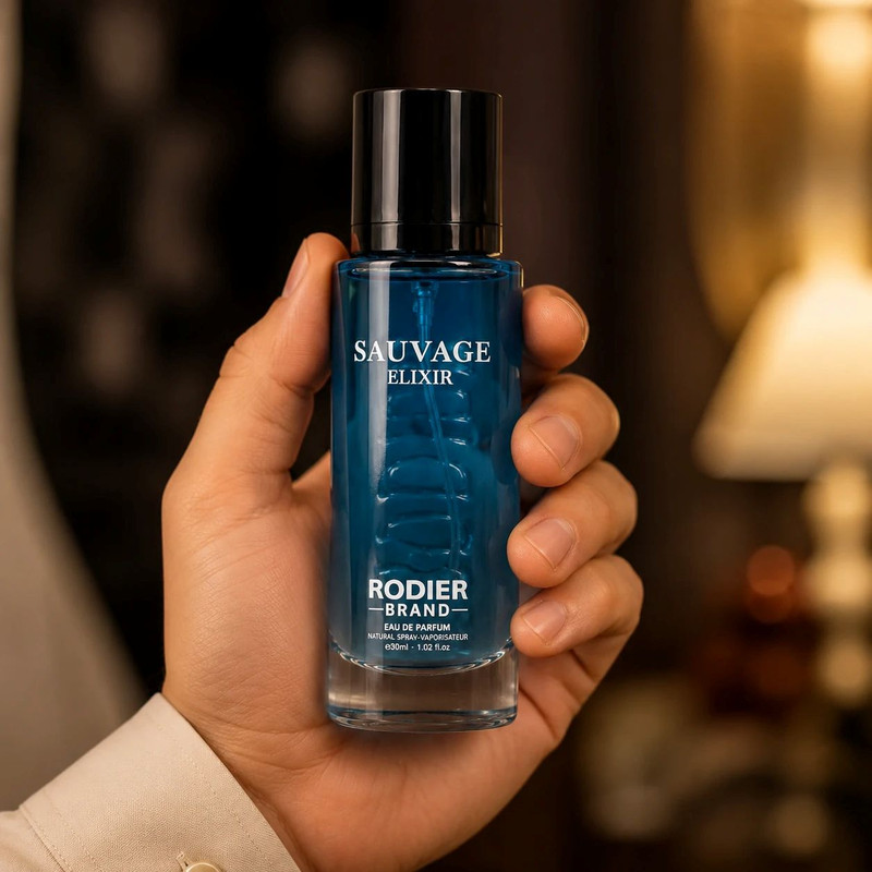 عطر جیبی مردانه رودیر مدل SAUVAGE ELIXIR با رایحه گرم و تلخ حجم 30 میلیلیتر