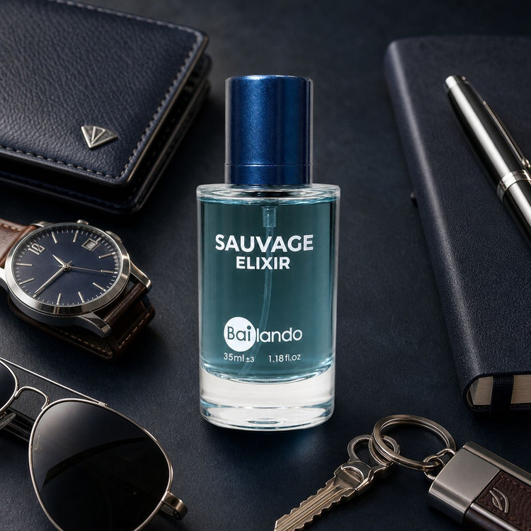 عطر جیبی مردانه بایلندو مدل Sauvage Elixir NB با رایحه تلخ و ملایم حجم 35 میلیلیتر