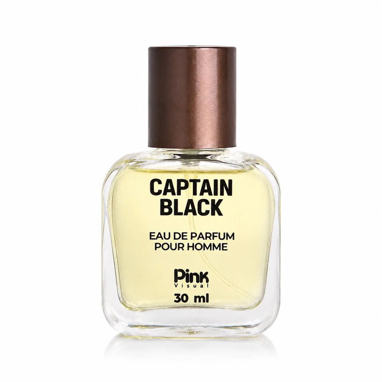 عطر جیبی مردانه پینک ویژوآل مدل Captain Black با رایحه گرم و چوبی حجم 30 میلیلیتر
