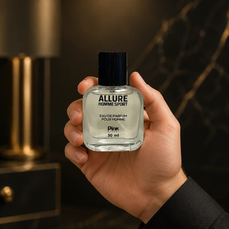 عطر جیبی مردانه پینک ویژوآل مدل Allure Homme Sport با رایحه خنک و مرکباتی حجم 30 میلیلیتر