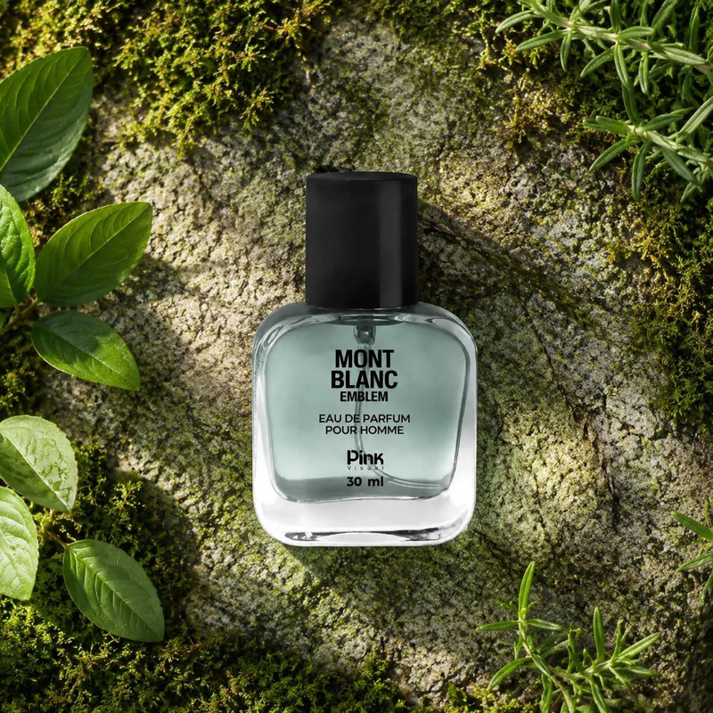عطر جیبی مردانه پینک ویژوآل مدل Mont Blanc Emblem با رایحه گرم و چوبی حجم 30 میلیلیتر