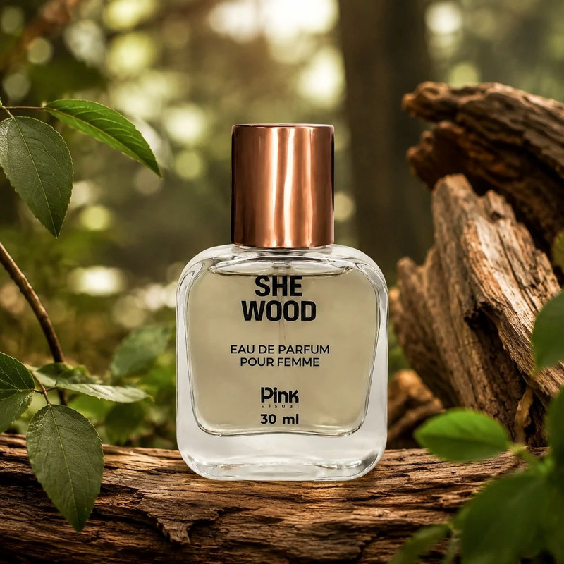 عطر جیبی زنانه پینک ویژوآل مدل She Wood با رایحه تند حجم 30 میلیلیتر