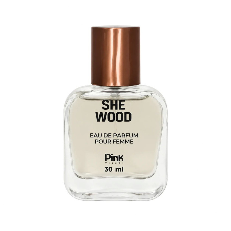 عطر جیبی زنانه پینک ویژوآل مدل She Wood با رایحه تند حجم 30 میلیلیتر