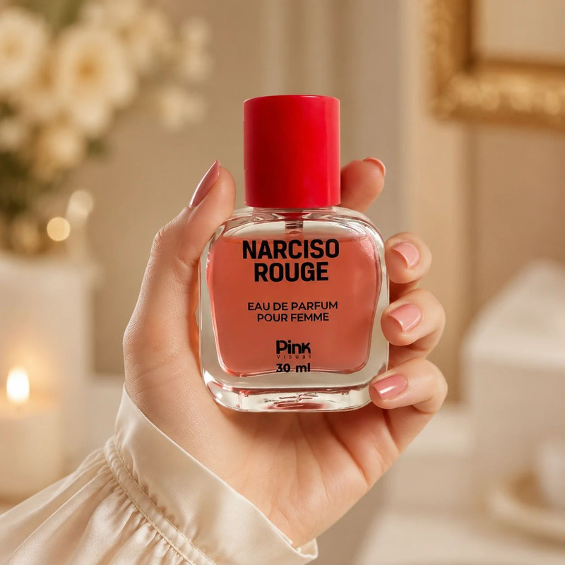 عطر جیبی زنانه پینک ویژوآل مدل Narciso Rouge با رایحه معتدل و شرقی حجم 30 میلیلیتر