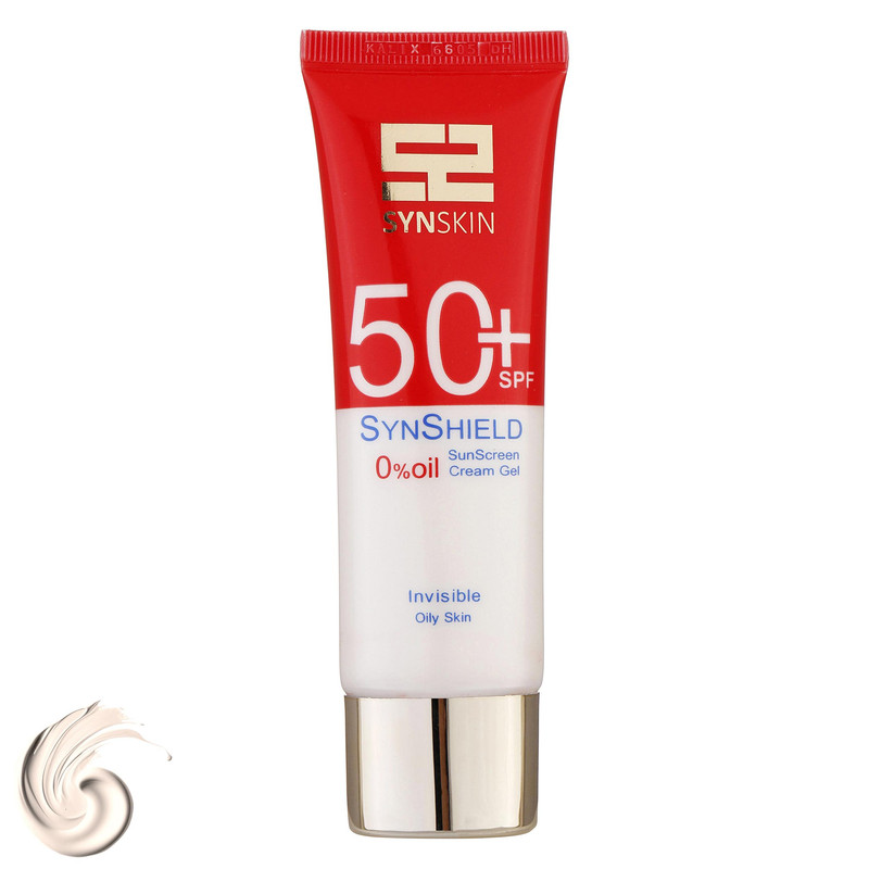 فلوئید ضدآفتاب بدون رنگ ساین اسکین SPF50 مدل SYN SHIELD، مناسب پوستهای چرب، حجم 50 میلیلیتر