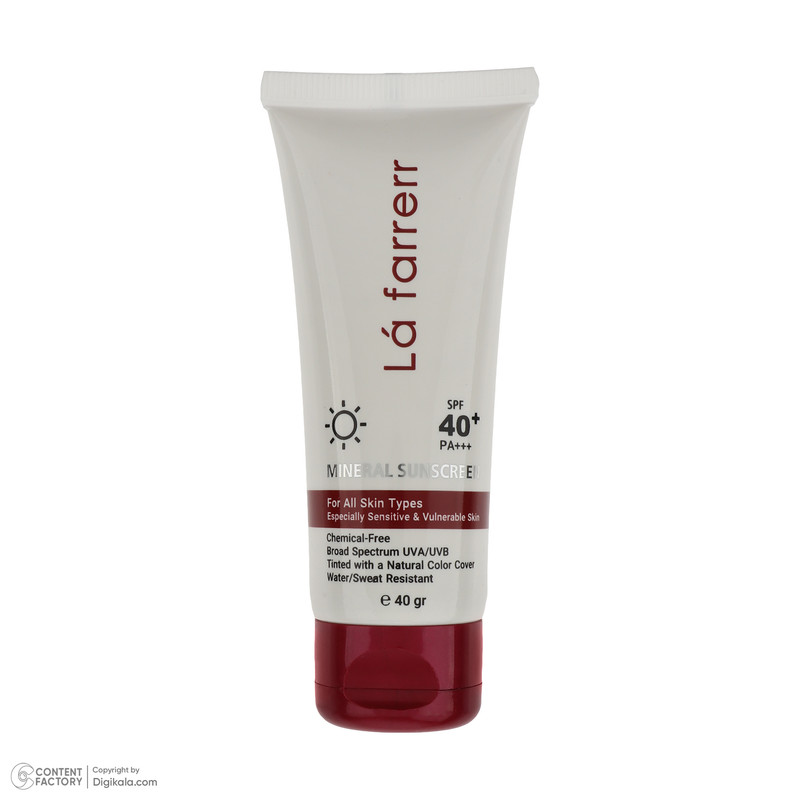 کرم ضد آفتاب رنگی لافارر SPF 40 مدل مینرال حاوی محافظ UVA و UVB و PA+++ مناسب انواع پوست حجم 40 میلیلیتر