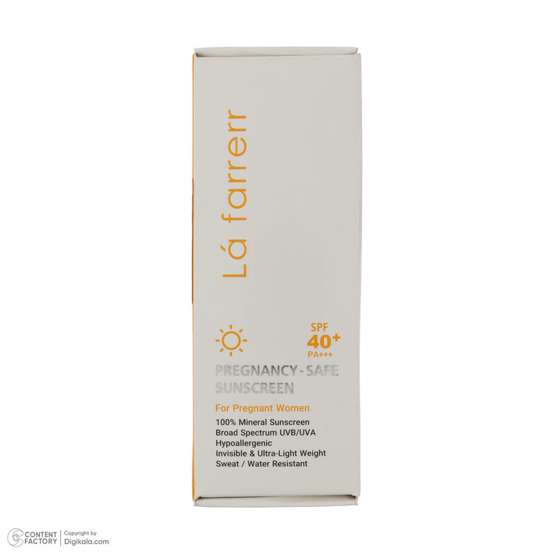 کرم ضد آفتاب بدون رنگ لافارر SPF 40 مدل PREGNANCY SAFE، حاوی محافظ UVA و UVB و PA+++ مناسب پوست بانوان باردار حجم 40 میلیلیتر