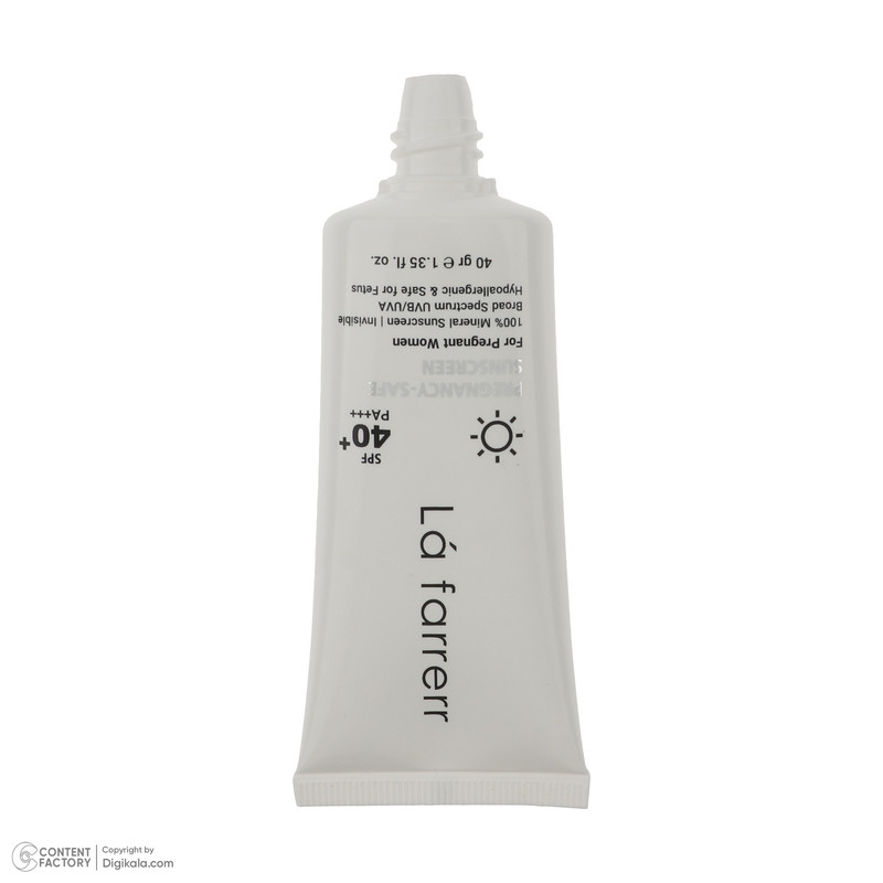 کرم ضد آفتاب بدون رنگ لافارر SPF 40 مدل PREGNANCY SAFE، حاوی محافظ UVA و UVB و PA+++ مناسب پوست بانوان باردار حجم 40 میلیلیتر