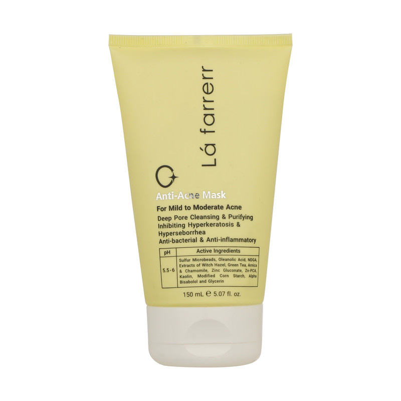 ماسک کرمی ضد آکنه لافارر مدل anti-acne حجم 150 میلیلیتر با عصارههای گیاهی، گوگرد میکرونیزه، پاکسازی عمقی منافذ، ضد التهاب و مناسب پوستهای مستعد آکنه