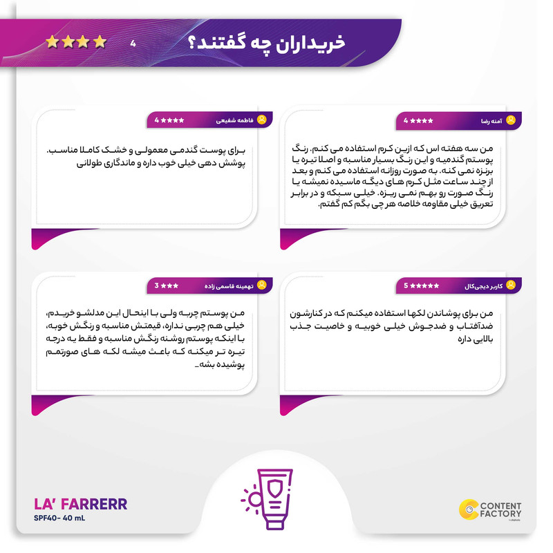 کرم ضدآفتاب رنگی لافارر مدل SPF40، مناسب پوستهای معمولی و خشک، حجم 40 میلیلیتر