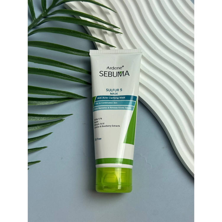 ماسک صورت آردن سبوما مدل Sulfur 5 حجم 75 میلیلیتر مناسب پوست مختلط با خاصیت ضد جوش، پاکسازی منافذ، جذب چربی اضافه، التیامدهنده و بازسازیکننده پوست، حاوی عصاره لیکوریس، چای سبز و آویشن