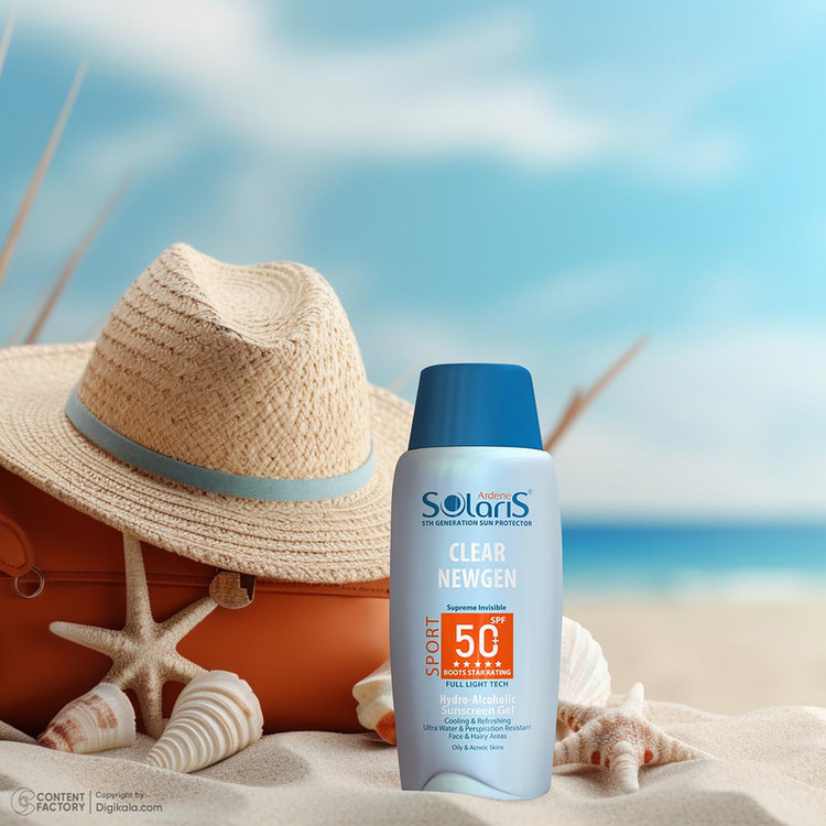 ژل ضدآفتاب بیرنگ آردن سولاریس SPF50 مدل Clear Newgen، مناسب پوستهای چرب، حجم 100 میلیلیتر