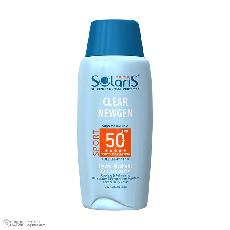 ژل ضدآفتاب بیرنگ آردن سولاریس SPF50 مدل Clear Newgen، مناسب پوستهای چرب، حجم 100 میلیلیتر