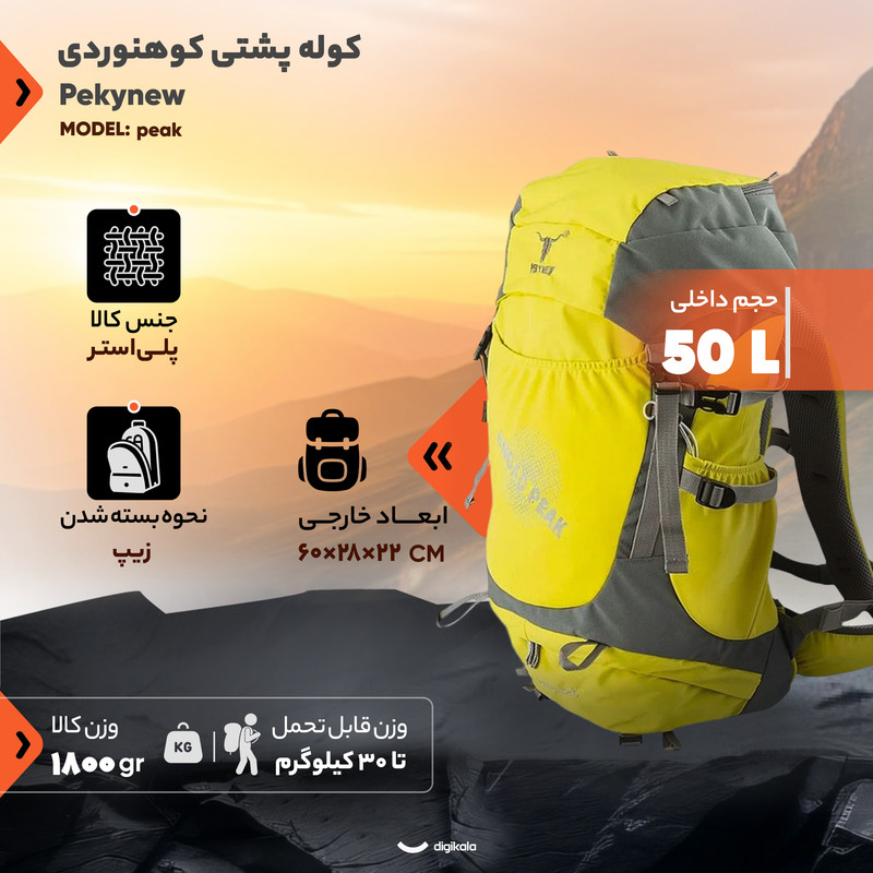 کوله پشتی کوهنوردی 50 لیتری پکینیو مدل peak