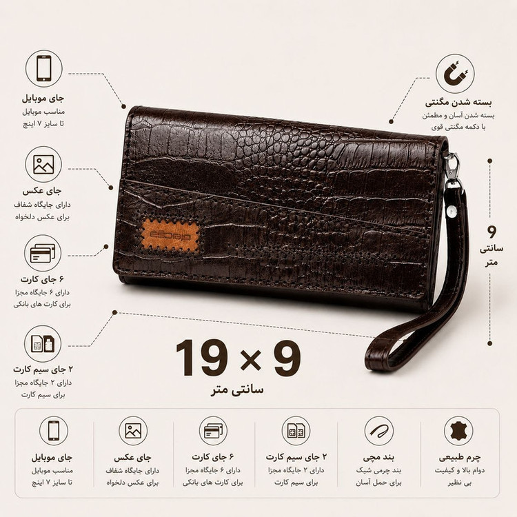 کیف پول چرمی دقت مدل کروکو کد Toranj-cro50