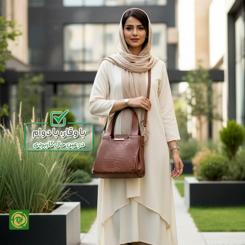 کیف زنانه چرم طبیعی طرح کروکو با بند دستی و دوشی کد FTH142C