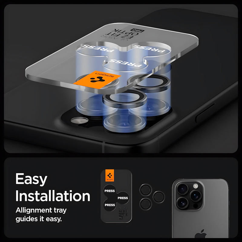 محافظ لنز دوربین شیشهای اسپیگن مدل Optik Pro مناسب برای گوشی موبایل اپل iPhone 16 Pro Max
