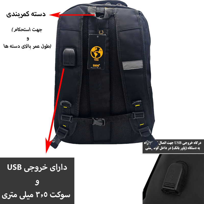کوله پشتی لپ تاپ سیی 1966 مدل NEW کد 2375 مناسب برای لپ تاپ 14.1 تا 15.6 اینچی