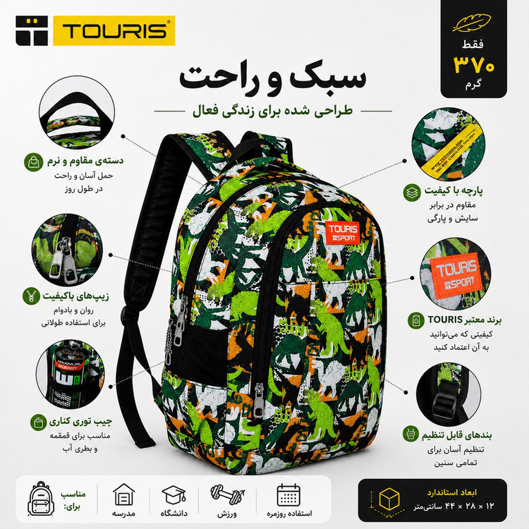 کوله پشتی مدرسه توریث مدل VZ-1520 به همراه جامدادی