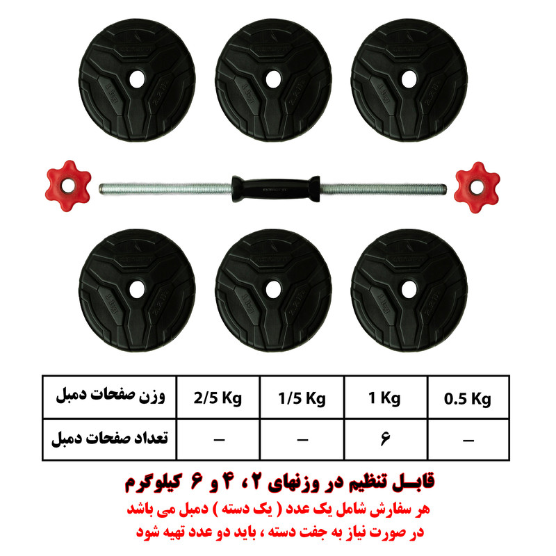 دمبل گرد قابل تنظیم وزن 6 کیلوگرم رادیس فیت مدل DVP 6-1000 one handle