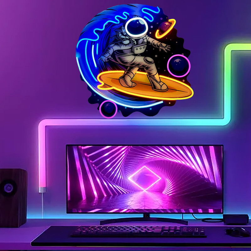 چراغ دیواری مدل نئون فضانورد اسکیت سوار چاپ uv